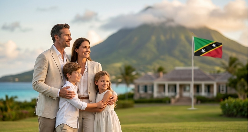 Elegant family in Nevis symbolizing wealth protection and children’s future.